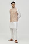 Shop_Arihant Rai Sinha_Brown Jacquard Woven Geometric Bundi _Online_at_Aza_Fashions