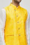 Arihant Rai Sinha_Yellow Jacquard Embroidered Thread Overlapping Panel Bundi_at_Aza_Fashions
