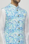 Arihant Rai Sinha_Blue Rayon Sequins, Embroidery Floral Vine Pattern Bundi _at_Aza_Fashions
