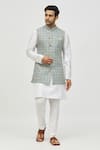 Buy_Arihant Rai Sinha_Green Bundi Soft Cotton Embroidered Thread Geometric Pattern With Kurta Set_at_Aza_Fashions