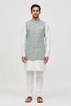 Shop_Arihant Rai Sinha_Green Bundi Soft Cotton Embroidered Thread Geometric Pattern With Kurta Set_Online_at_Aza_Fashions