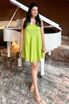 Buy_Dilnaz_Green Georgette Embroidery Sequin Scoop Jewel Strap Camisole Dress 
