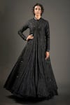 Shop_Rohit Bal_Black Chanderi Silk Lining Cotton Embroidered Resham Floral Jacket  _Online_at_Aza_Fashions