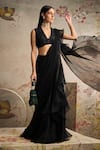 Buy_Ridhi Mehra_Black Spotlight Ruffle Saree With Embroidered Blouse _Online_at_Aza_Fashions