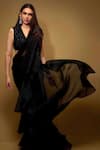 Buy_Ridhi Mehra_Black Spotlight Ruffle Saree With Embroidered Blouse _at_Aza_Fashions