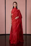 Shop_Ekaya_Red Habutai Silk Solid Handwoven Saree With Unstitched Blouse Fabric  _Online_at_Aza_Fashions