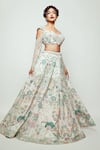 Buy_Jigar & Nikita_Ivory Net Embroidery Floral Sweetheart Neck Blouse And Bridal Lehenga Set _at_Aza_Fashions