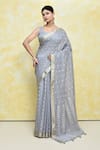 Buy_Samyukta Singhania_Grey Modal Poly Viscose Woven Square Saree With Blouse _at_Aza_Fashions