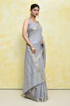 Samyukta Singhania_Grey Modal Poly Viscose Woven Square Saree With Blouse _Online_at_Aza_Fashions