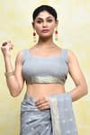 Buy_Samyukta Singhania_Grey Modal Poly Viscose Woven Square Saree With Blouse _Online_at_Aza_Fashions