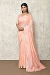 Buy_Samyukta Singhania_Pink Modal Poly Viscose Woven V Neck Handloom Saree With Blouse _at_Aza_Fashions