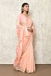 Samyukta Singhania_Pink Modal Poly Viscose Woven V Neck Handloom Saree With Blouse _Online_at_Aza_Fashions