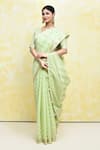 Samyukta Singhania_Green Modal Poly Viscose Woven V Neck Handloom Saree With Blouse _Online_at_Aza_Fashions