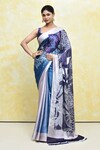 Buy_Samyukta Singhania_Blue Satin Printed Digital Square Floral Paisley Saree With Blouse _at_Aza_Fashions