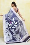 Shop_Nazaakat by Samara Singh_Blue Satin Printed Digital Square Floral Paisley Saree With Blouse_at_Aza_Fashions