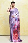 Buy_Samyukta Singhania_Multi Color Crepe Printed Digital V-neck Saree With Blouse _at_Aza_Fashions