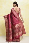 Shop_Samyukta Singhania_Pink Tussar Silk Woven Floral U-neck Saree With Blouse _at_Aza_Fashions