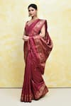 Samyukta Singhania_Pink Tussar Silk Woven Floral U-neck Saree With Blouse _Online_at_Aza_Fashions