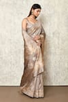 Samyukta Singhania_Grey Tussar Silk Woven Floral V-neck Saree With Blouse _Online_at_Aza_Fashions