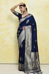 Buy_Samyukta Singhania_Blue Georgette Woven Floral V-neck Jaal Saree With Blouse _at_Aza_Fashions