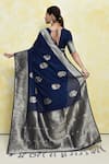 Shop_Samyukta Singhania_Blue Georgette Woven Floral V-neck Jaal Saree With Blouse _at_Aza_Fashions