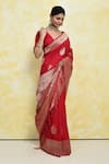 Samyukta Singhania_Red Georgette Woven Floral V-neck Zari Jaal Saree With Blouse _Online_at_Aza_Fashions