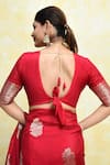 Shop_Samyukta Singhania_Red Georgette Woven Floral V-neck Zari Jaal Saree With Blouse _Online_at_Aza_Fashions