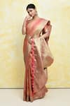 Samyukta Singhania_Peach Tissue Woven Floral Plunge V Neck Paisley And Saree With Blouse _Online_at_Aza_Fashions