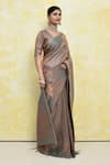 Samyukta Singhania_Grey Silk Woven Paisley Plunge V Neck Geometric Saree With Blouse _Online_at_Aza_Fashions