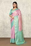 Buy_Nazaakat by Samara Singh_Pink Silk Handwoven Patola And Vintage Pattern Plunged V Neck Saree & Blouse Set_at_Aza_Fashions