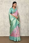 Nazaakat by Samara Singh_Pink Silk Handwoven Patola And Vintage Pattern Plunged V Neck Saree & Blouse Set_Online_at_Aza_Fashions
