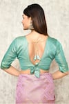 Buy_Nazaakat by Samara Singh_Pink Silk Handwoven Patola And Vintage Pattern Plunged V Neck Saree & Blouse Set_Online_at_Aza_Fashions