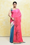 Buy_Nazaakat by Samara Singh_Pink Crepe Printed Abstract Floral Square Neck Saree And Blouse Set_at_Aza_Fashions