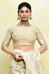 Buy_Nazaakat by Samara Singh_Cream Linen Weave Diamond Swirl Round Motif Woven Saree With Blouse_Online_at_Aza_Fashions