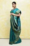 Nazaakat By Samara Singh_Green Silk Floral Square Flowery Woven Saree With Blouse_Online_at_Aza_Fashions
