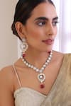 Shop_Swabhimann_Red Stones, Diamonds Polki Embellished Pendant Necklace Set _Online_at_Aza_Fashions
