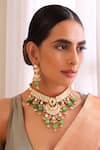 Shop_Swabhimann_Green Stones Work Choker Necklace Set _Online_at_Aza_Fashions