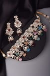 Shop_Swabhimann_Multi Color Stones, Diamonds And Polki Embellished Choker Necklace Set _at_Aza_Fashions