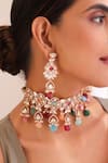 Swabhimann_Multi Color Stones, Diamonds And Polki Embellished Choker Necklace Set _Online_at_Aza_Fashions