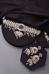 Shop_SWABHIMANN_Purple Polki Stones And Embellished Choker Necklace Set _at_Aza_Fashions