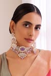 Buy_SWABHIMANN_Purple Polki Stones And Embellished Choker Necklace Set _Online_at_Aza_Fashions