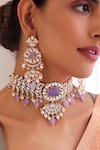 Shop_SWABHIMANN_Purple Polki Stones And Embellished Choker Necklace Set _Online_at_Aza_Fashions