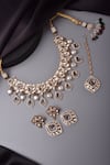 Shop_Swabhimann_Grey Stones, Diamonds Polkis Embellished Choker Necklace Set _at_Aza_Fashions