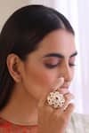 Shop Swabhimann Red Imitation Diamonds Kundan Embellished Ring at Aza Fashions Shop_Swabhimann_Red Imitation Diamonds Kundan Embellished Ring _at_Aza_Fashions