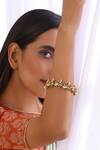 Shop_SWABHIMANN_Gold Plated Carved Temple Motif Kada _at_Aza_Fashions