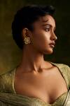 Buy_Tarun Tahiliani_Green Zircons, Glass Emeralds Floral Cut Work Jadau Studs_at_Aza_Fashions
