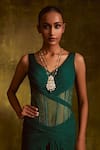 Shop_Tarun Tahiliani_Green Swarovski Pearls Embellished Pendant Necklace_at_Aza_Fashions