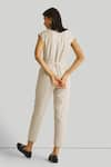 Shop_Reistor_Beige Slub Hemp Plain V Neck Evening Chai Straight Jumpsuit  _at_Aza_Fashions