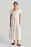 Buy_Reistor_White Organic Cotton Embroidery Thread Square Neck Dress  _at_Aza_Fashions