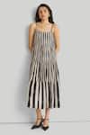 Buy_Reistor_Black Bemberg Crepe Printed Stripe Square Neck Midi Dress _at_Aza_Fashions